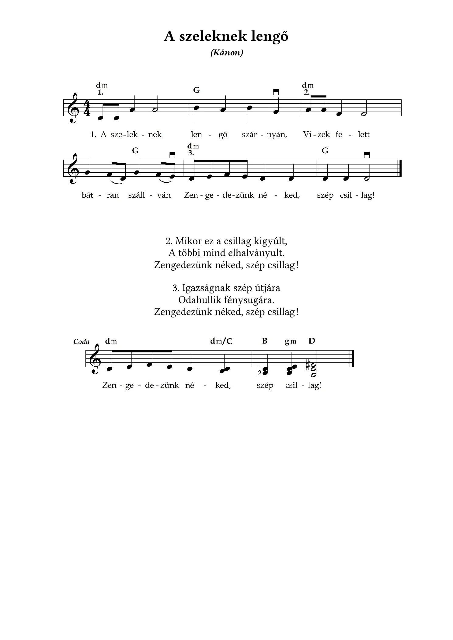 A szeleknek lengő – kotta, 1. oldal