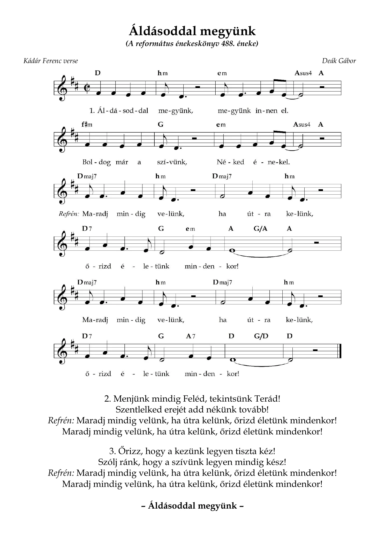 Áldásoddal megyünk – kotta, 1. oldal