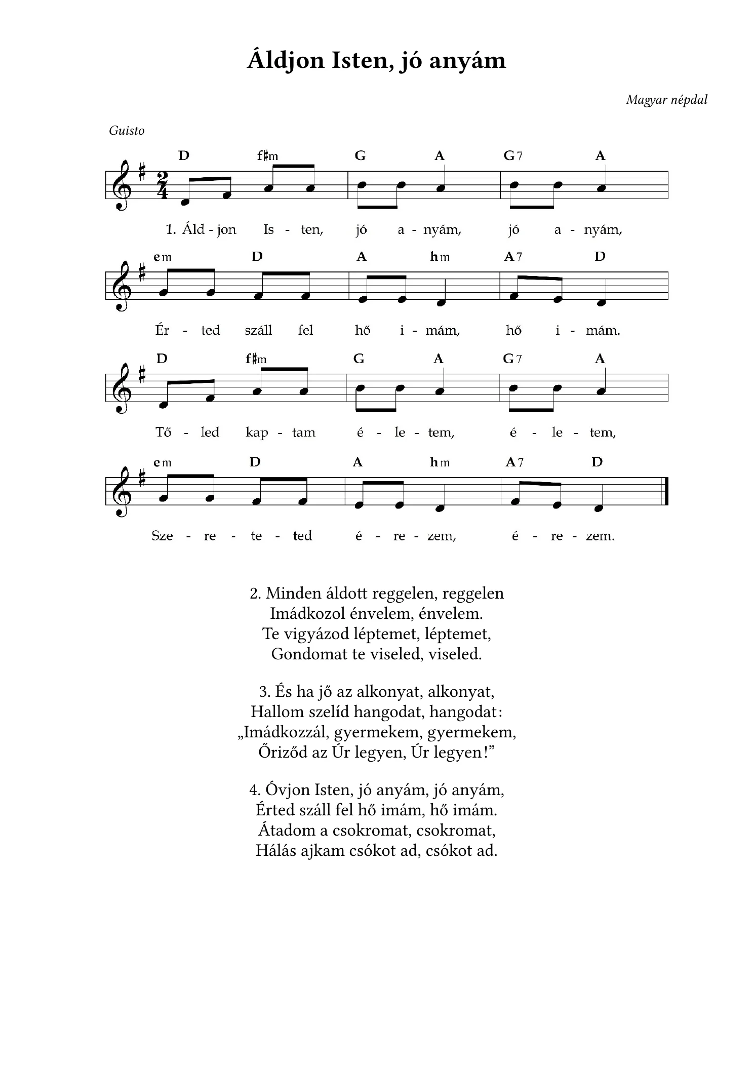 Áldjon Isten, jó anyám – kotta, 1. oldal