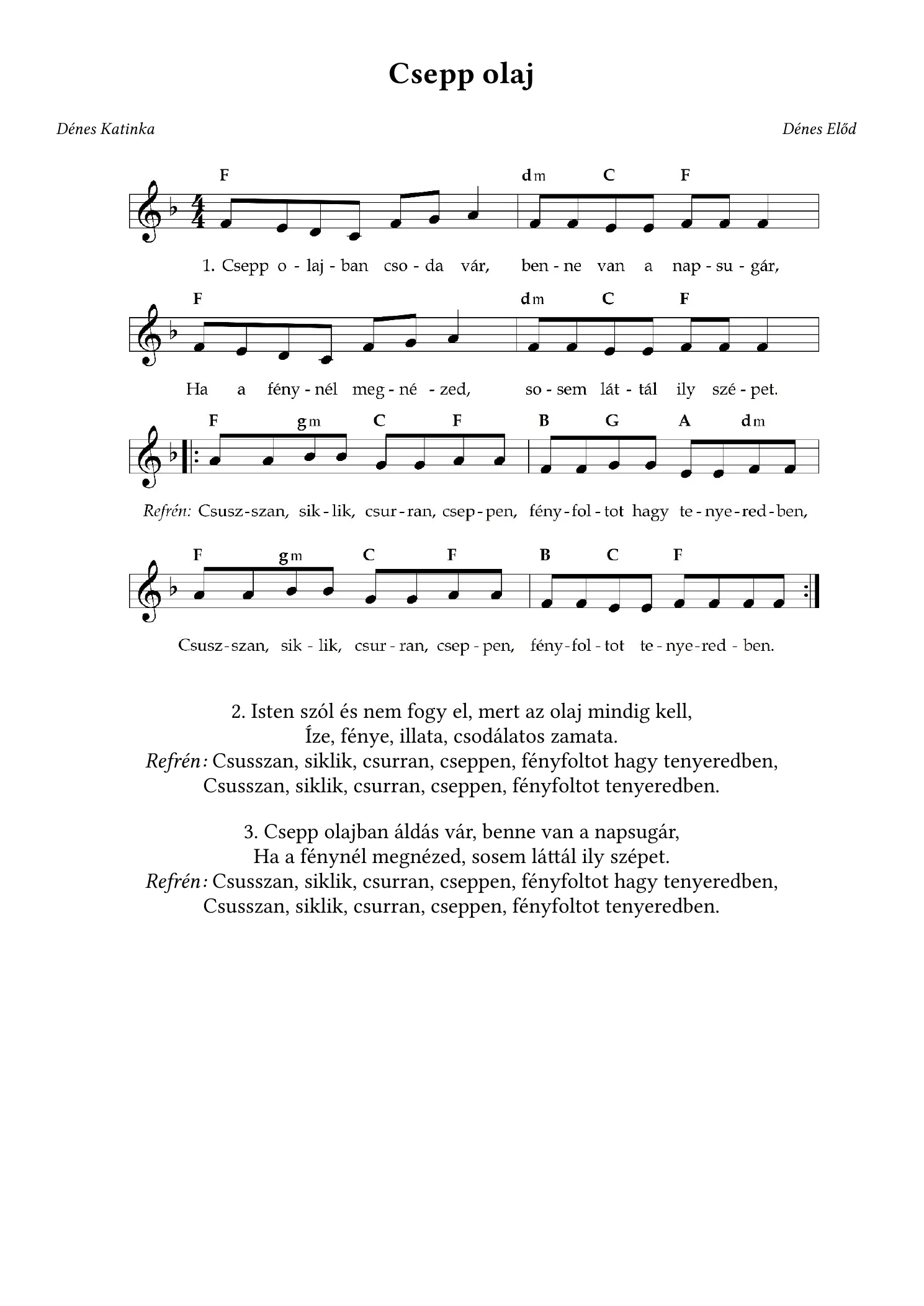 Csepp olaj – kotta, 1. oldal