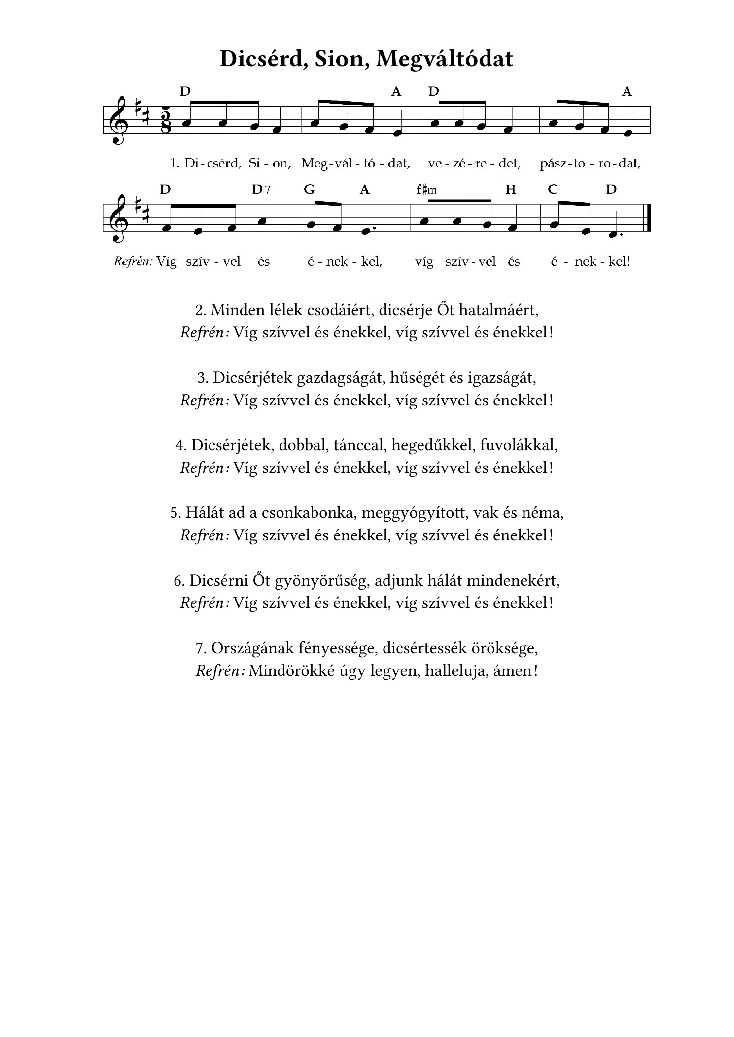 Dicsérd, Sion, Megváltódat – kotta, 1. oldal