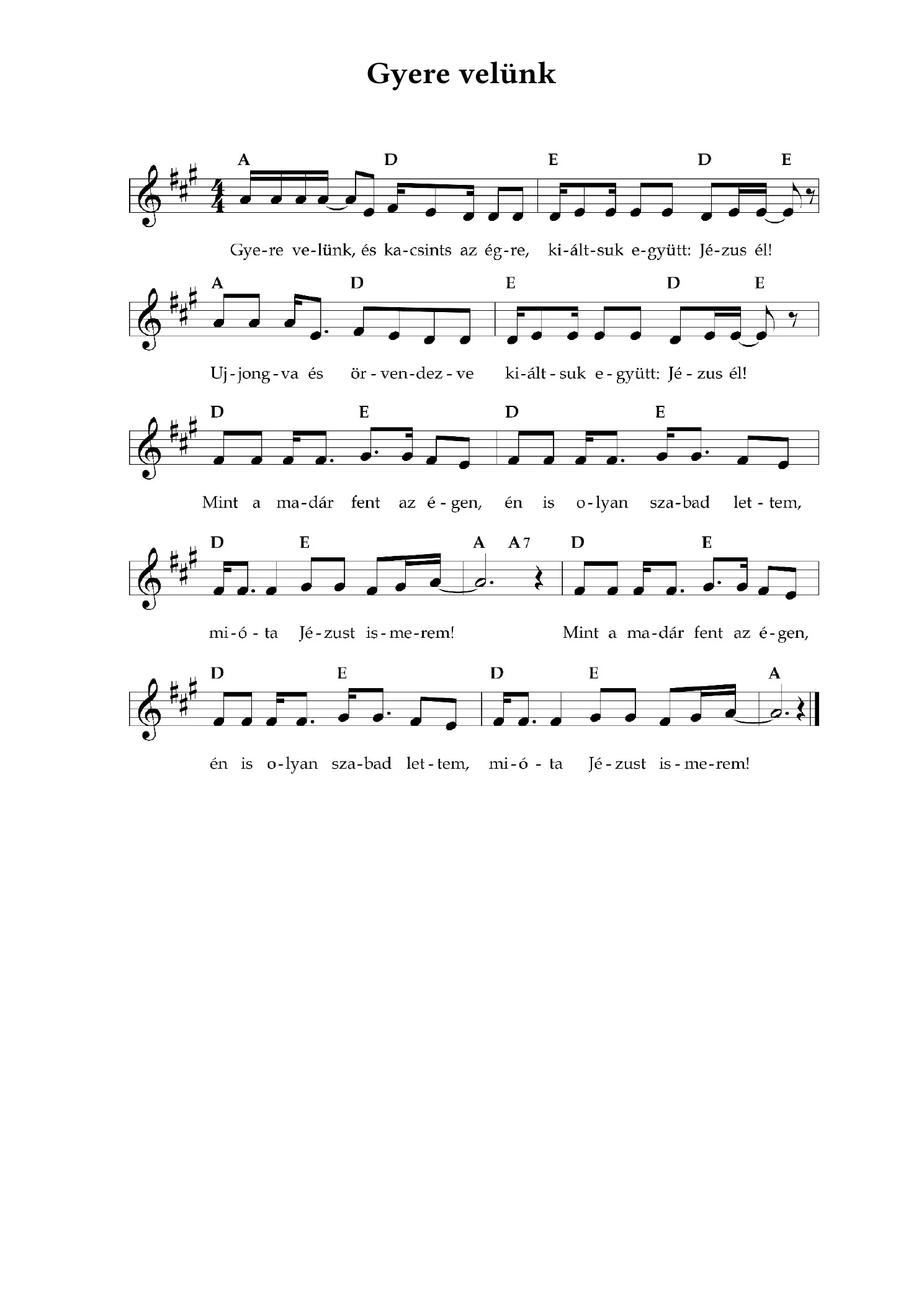 Gyere velünk – kotta, 1. oldal