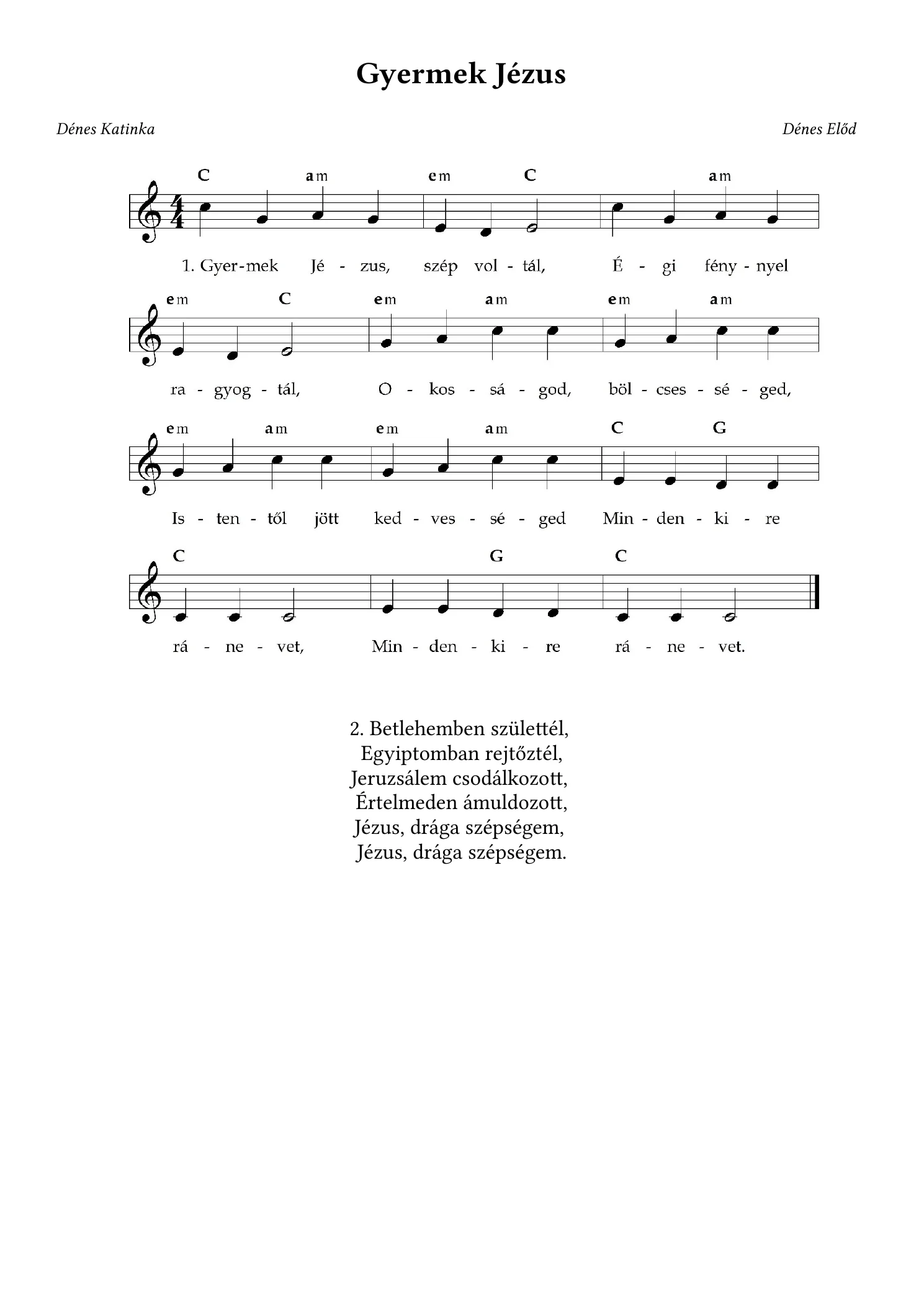 Gyermek Jézus – kotta, 1. oldal