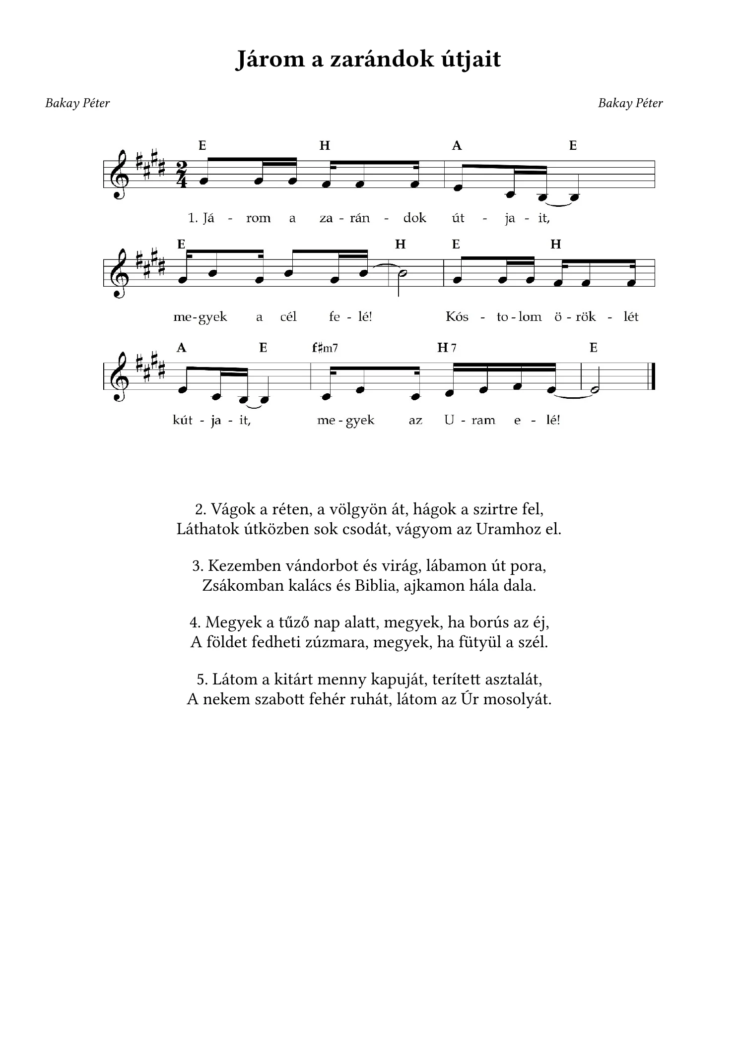 Járom a zarándok útjait – kotta, 1. oldal