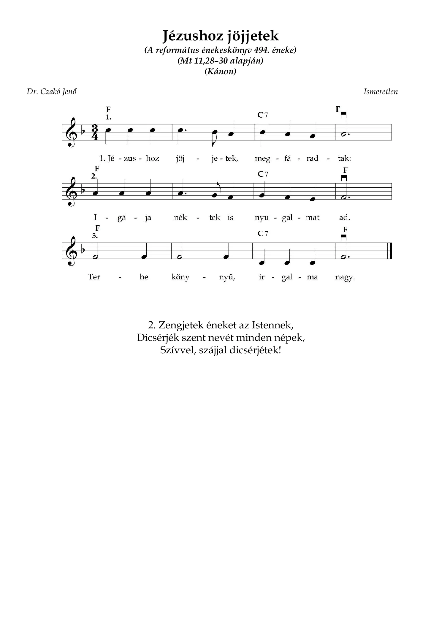 Jézuhoz jöjjetek – kotta, 1. oldal