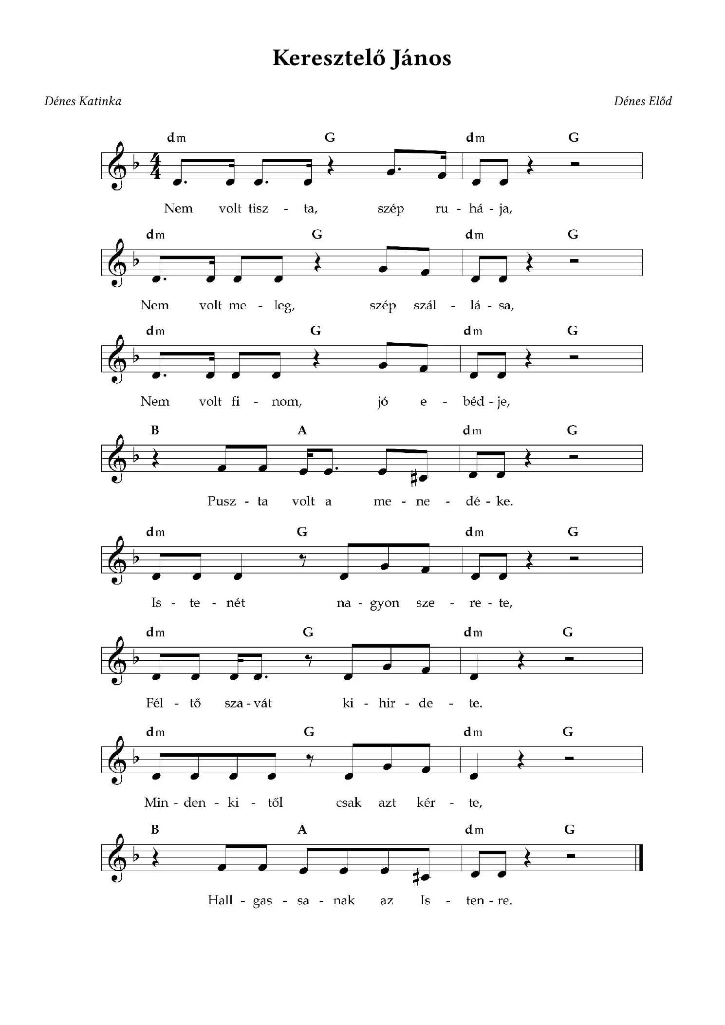 Keresztelő János – kotta, 1. oldal