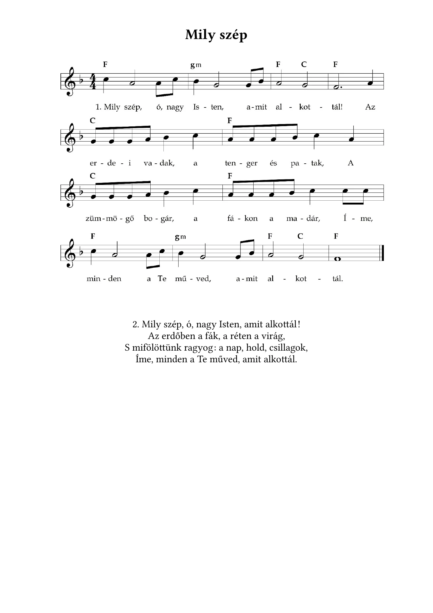 Mily szép – kotta, 1. oldal