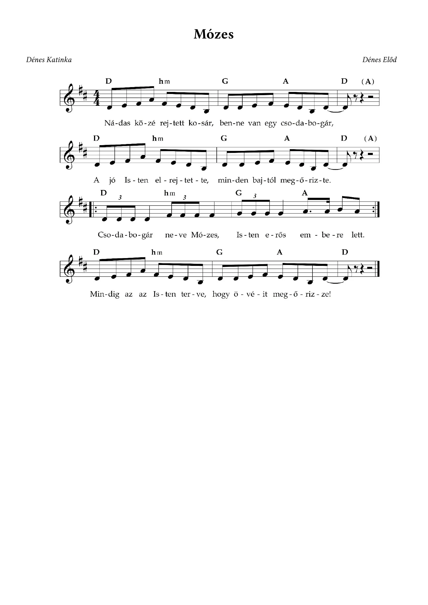Mózes – kotta, 1. oldal
