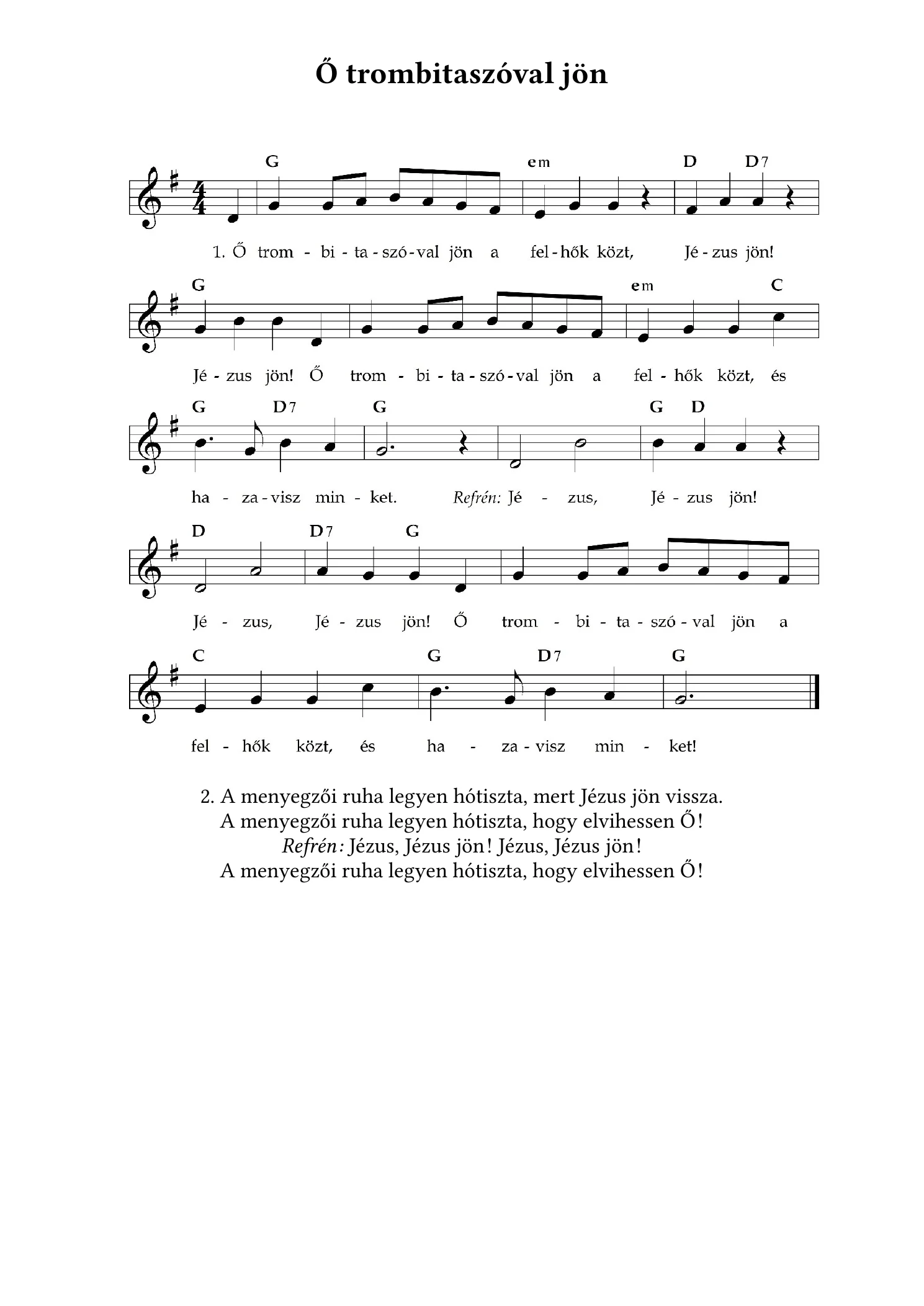 Ő trombitaszóval – kotta, 1. oldal