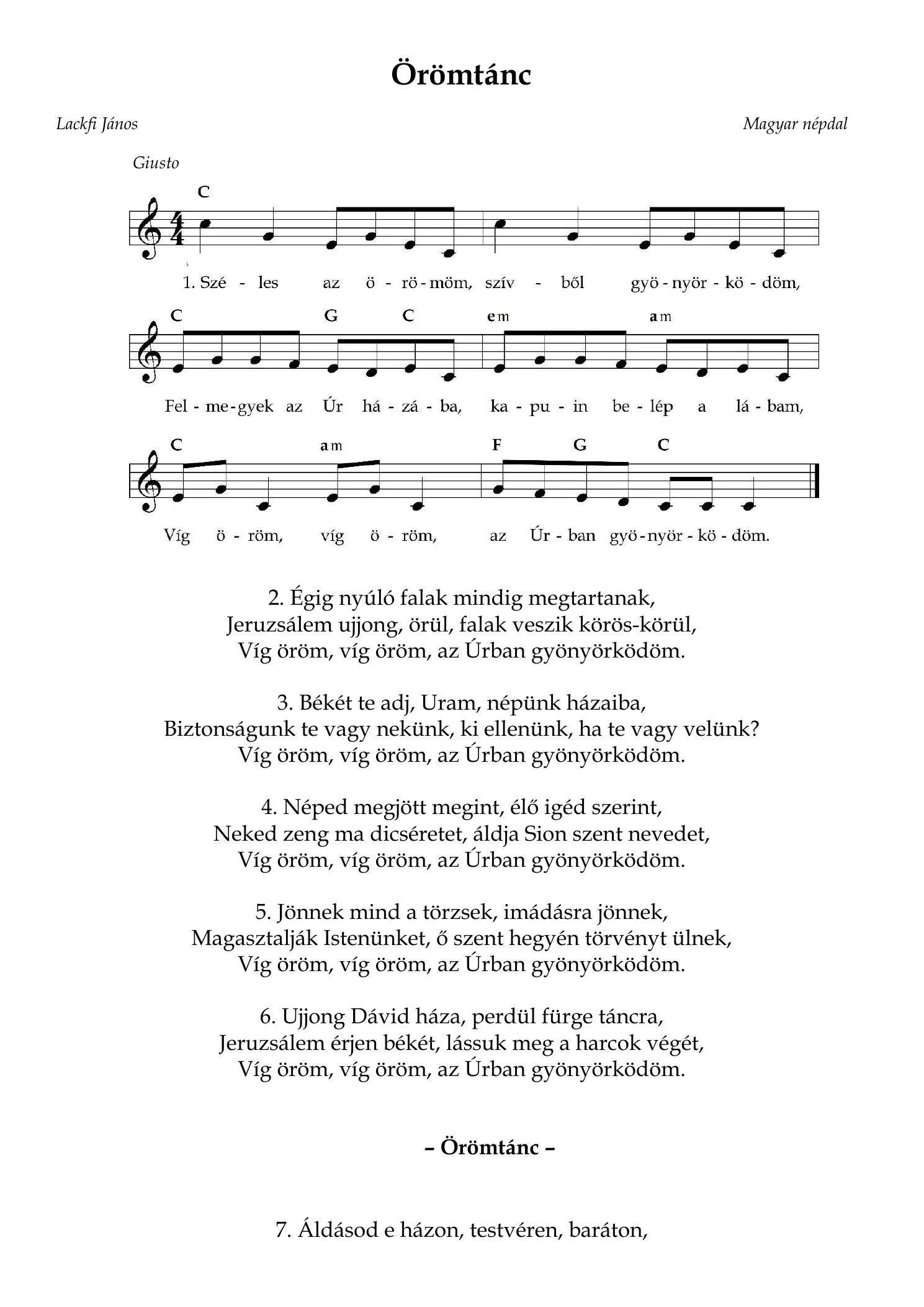 Örömtánc – kotta, 1. oldal