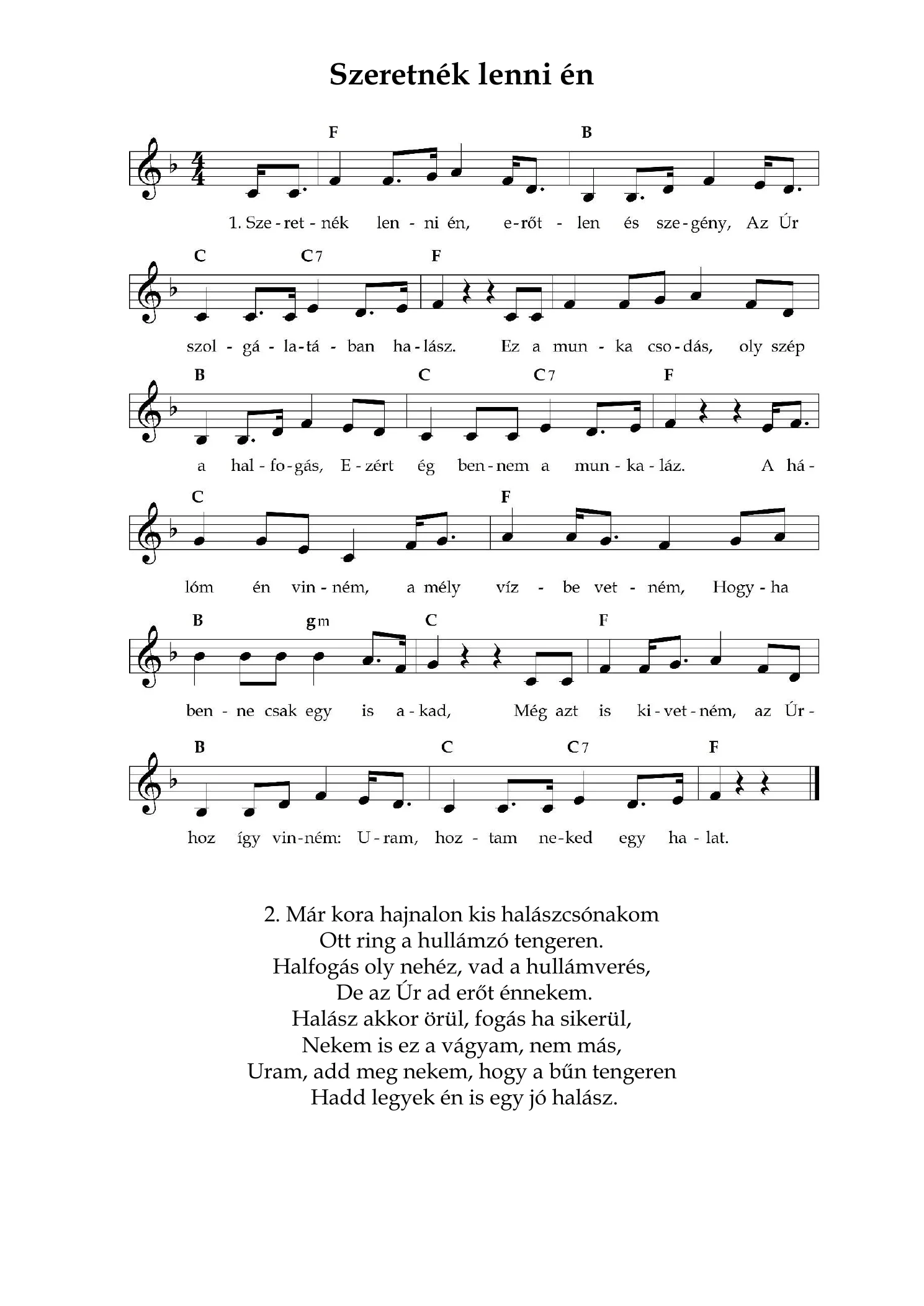 Szeretnék lenni – kotta, 1. oldal