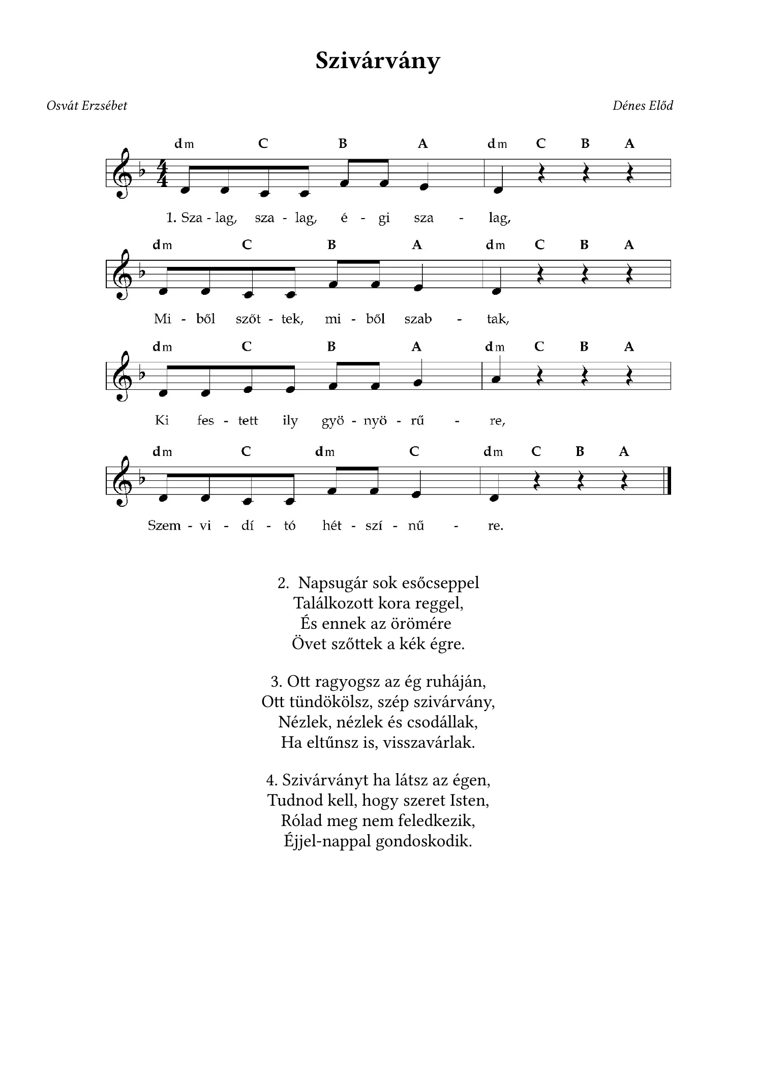 Szivárvány – kotta, 1. oldal