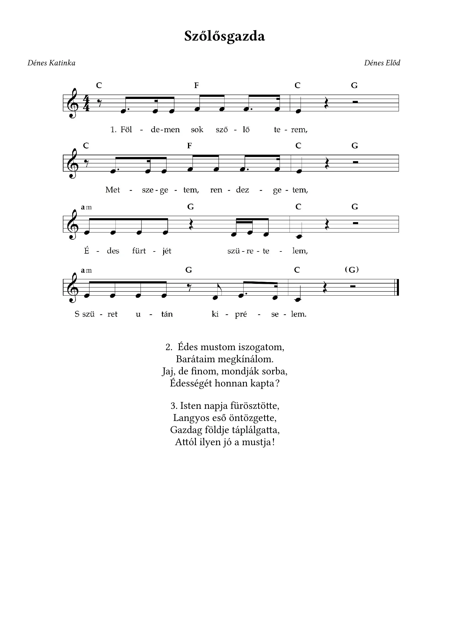 Szőlősgazda – kotta, 1. oldal