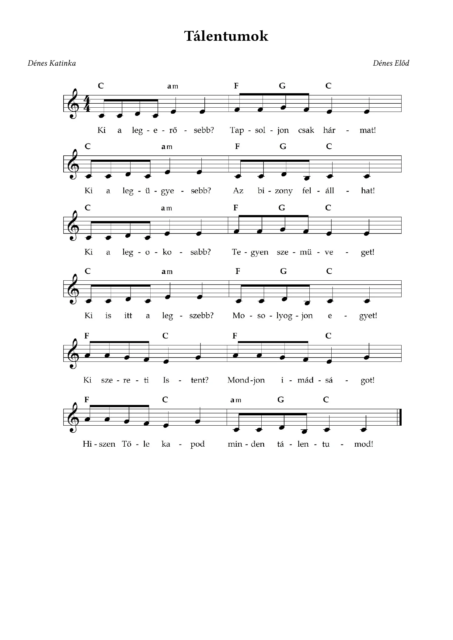 Tálentumok – kotta, 1. oldal