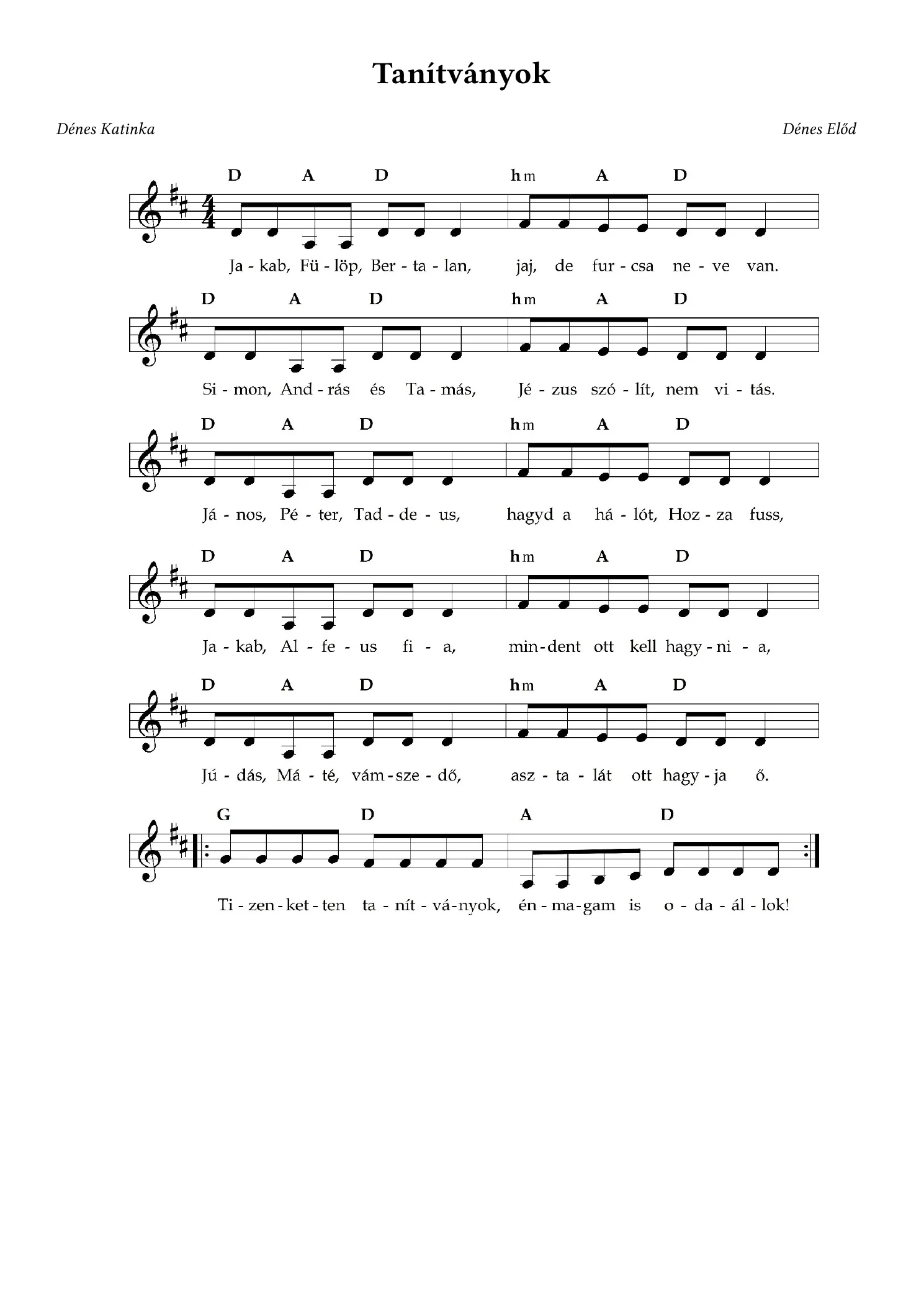 Tanítványok – kotta, 1. oldal