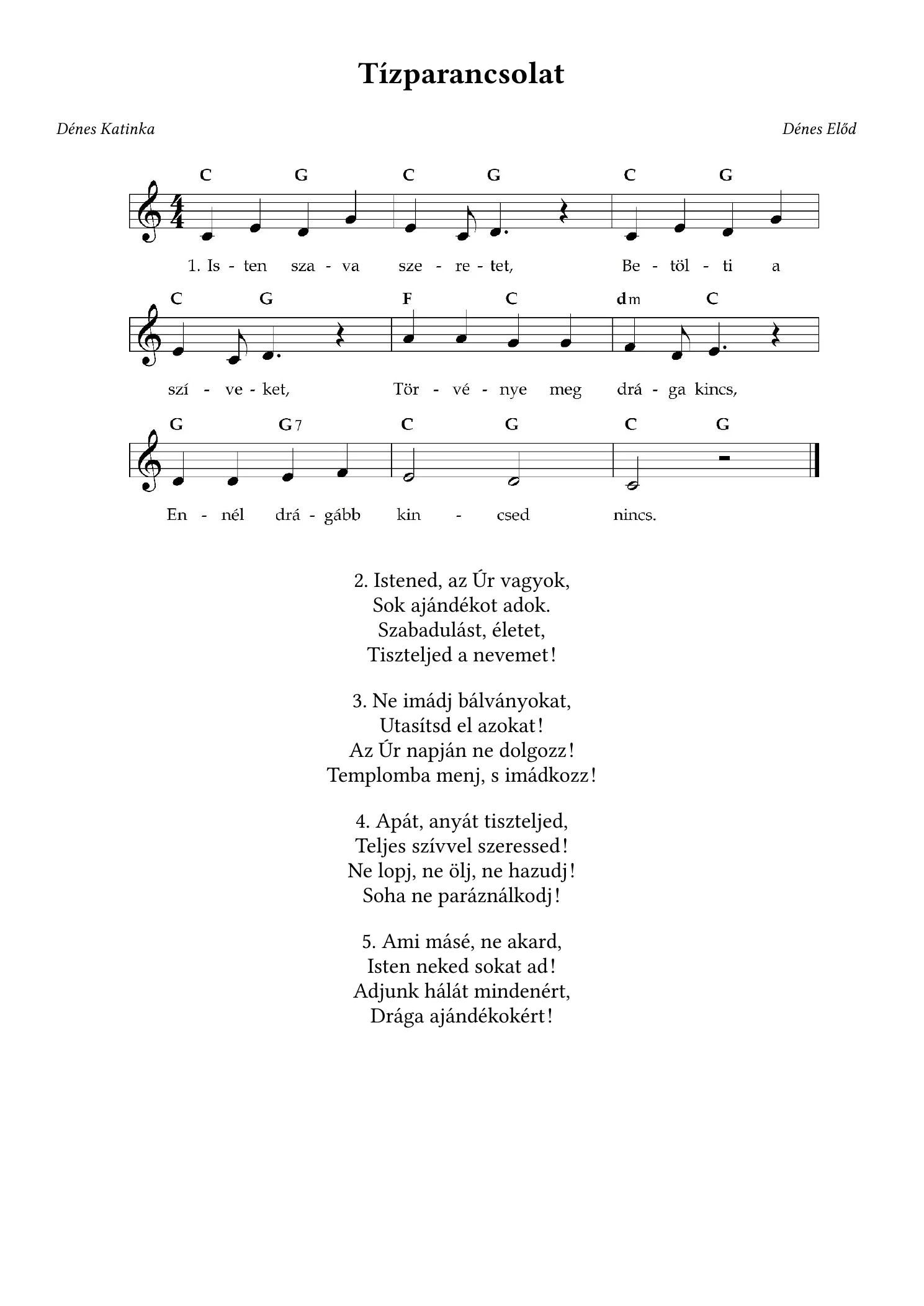 Tízparancsolat – kotta, 1. oldal