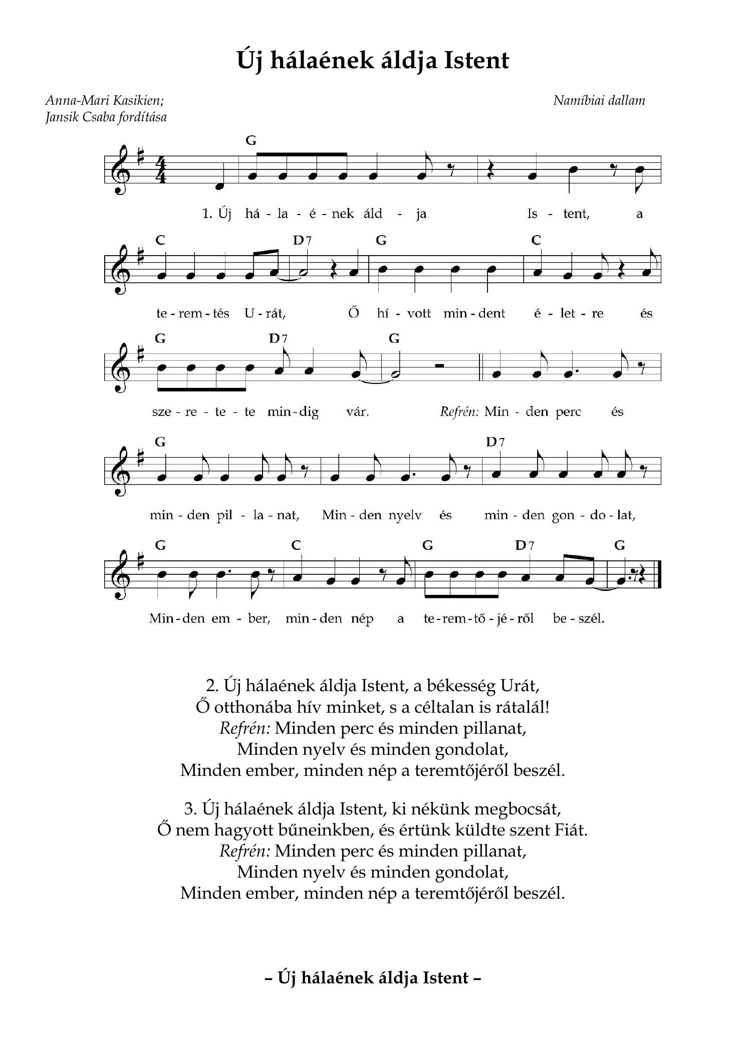 Új hálaének áldja – kotta, 1. oldal