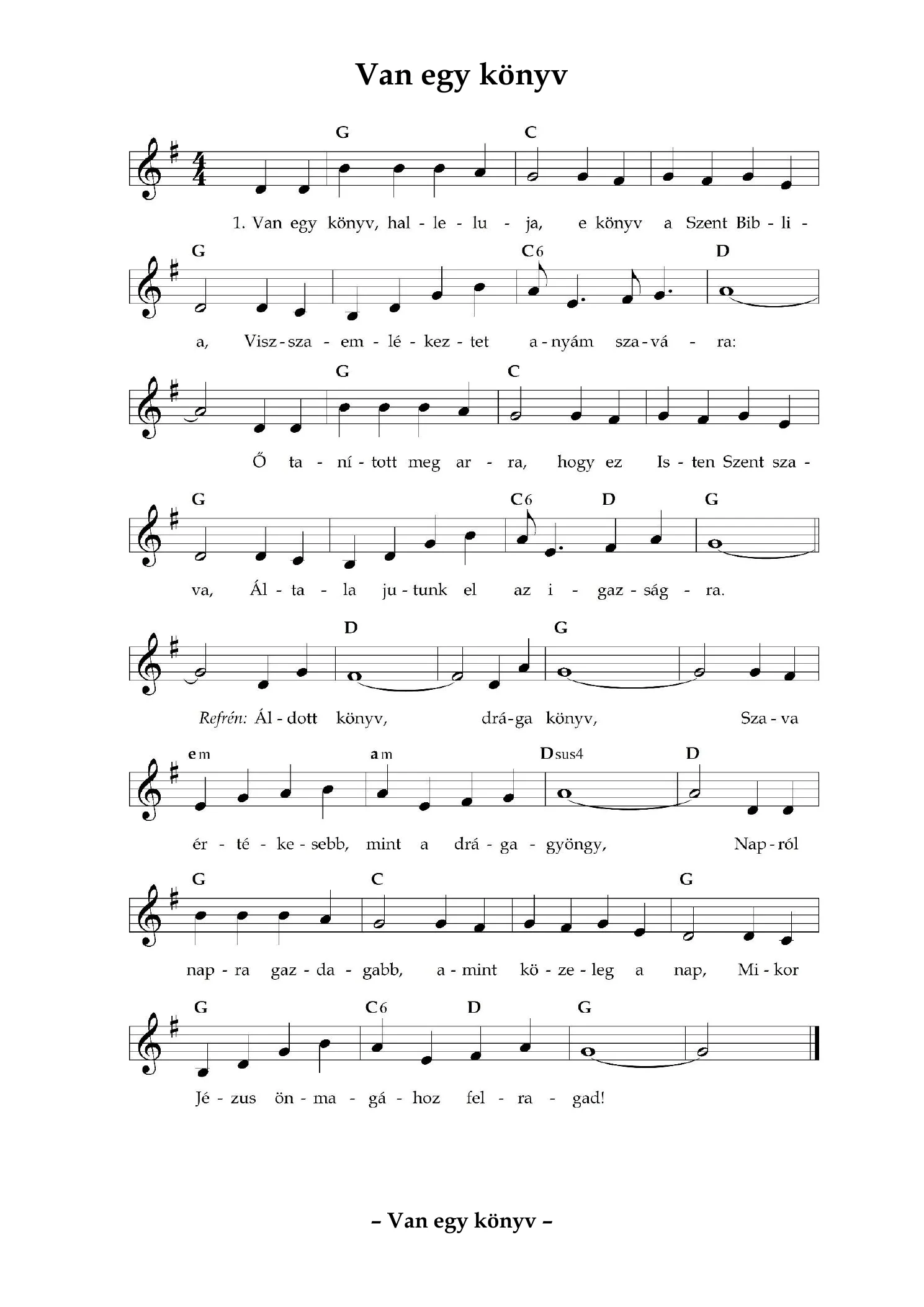 Van egy könyv – kotta, 1. oldal