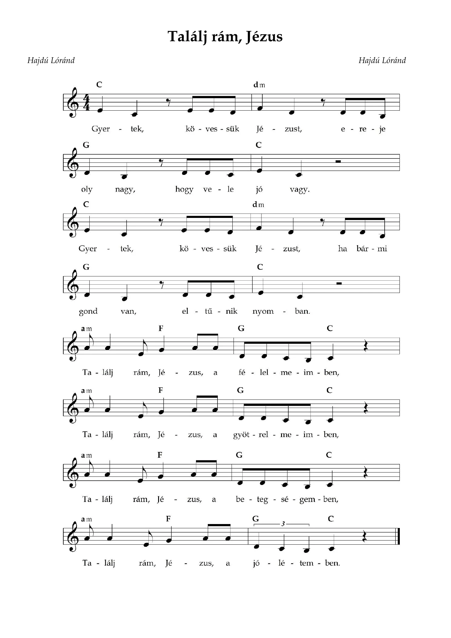 Találj rám Jézus – kotta, 1. oldal
